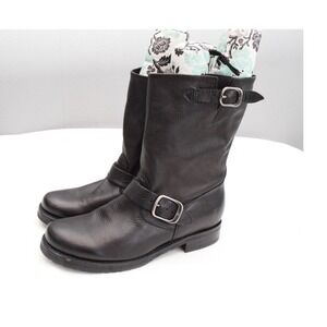 Frye Veronica Short 9 Black Leather Buckle Moto Boots 76509